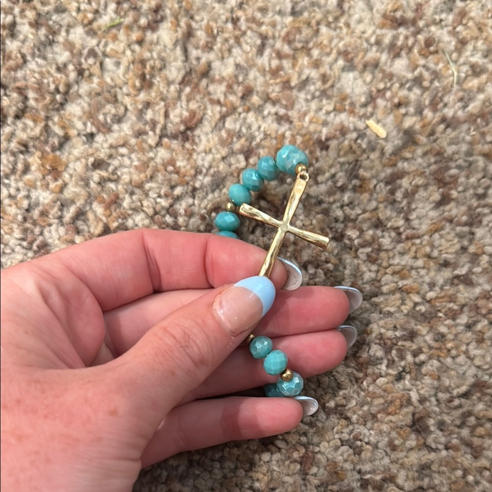 Gold Cross with Turquoise Beads Bracelet
